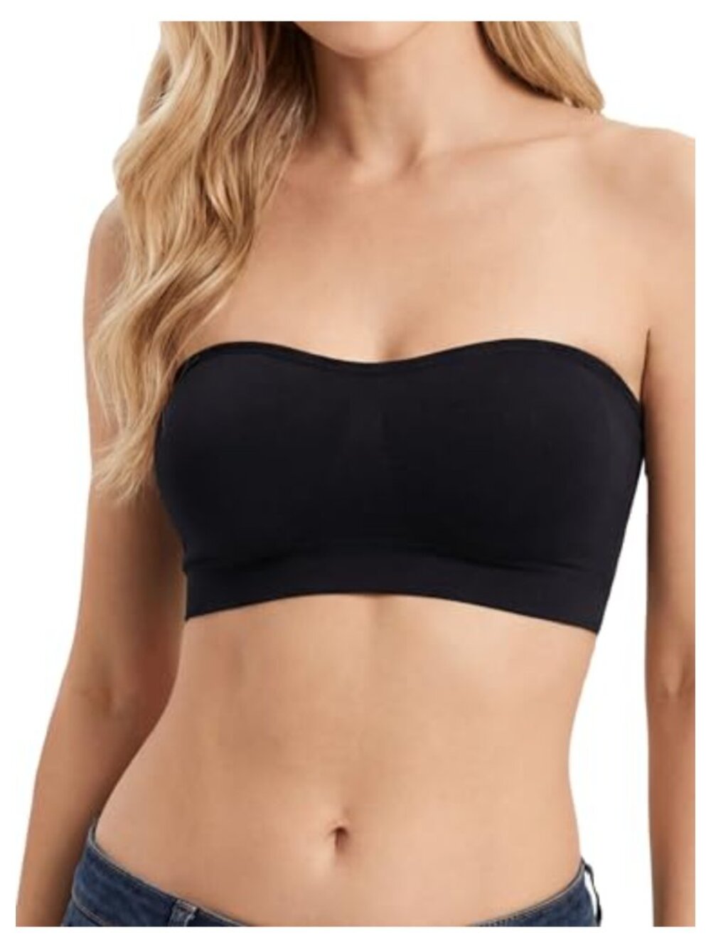 Wireless Strapless Padded Bandeau Bra with Silicone Edge, Clear Straps, Seamless